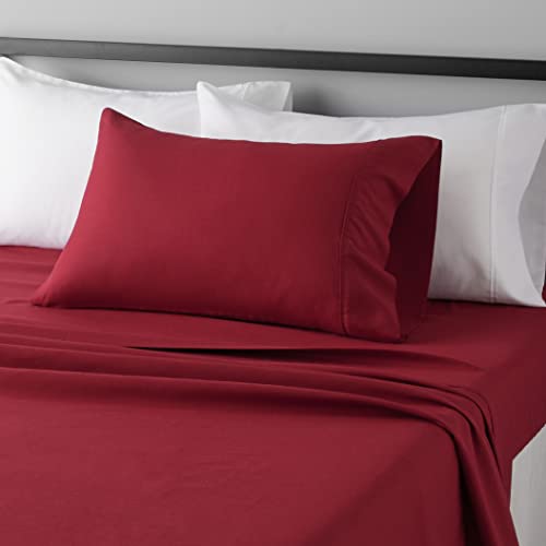 Image of Amazon Basics Lightweight Breathable Brushed Microfiber 3 Piece Wrinkle Resistant Sheet Set with 14-Inch Deep Pockets, Twin XL, Burgundy, Solid