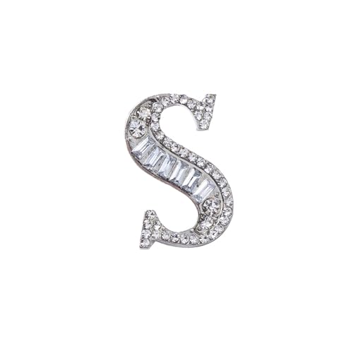 Image of A-Z 26 Letters Brooch Pins Silver Initial Rhinestone Brooches Crystal Alphabet Breastpin Pin Women Gifts Jewelry