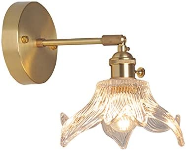 CraftThink LED Wall Sconce, Brass Finish Single-Bulb Wall Lamp Rustic Clear Ribbed Glass Petal Wall Mounted Lighting with Swing Arm for Bedside lamp Living Room Porch Hallway Restaurant Foyer-F