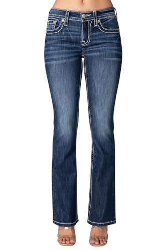 Miss Me Women's Cool Border Mid-Rise Bootcut Jeans with Embellished Faux Flap Pockets2