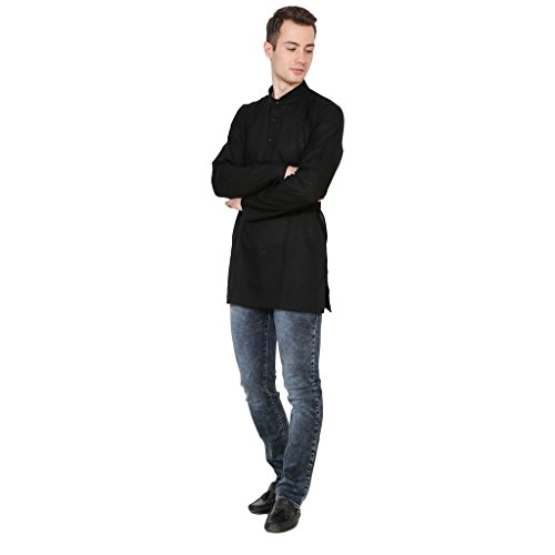 Kurta de algodón negro que soluciona el calor corporal con estilo masculino 2