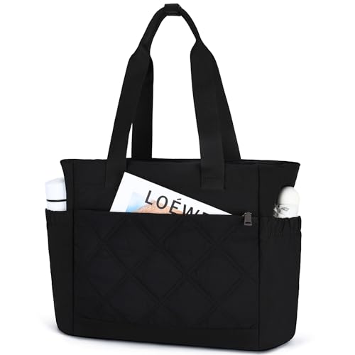 Chase Chic Handtasche Damen,15,6 Zoll Laptoptasche,Groß Puffer Shopper Tasche,Leichte Arbeitstasche Schultertasche Tote Bag für Arbeit,Schule,Reisen(Schwarz)