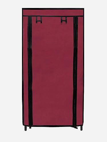 Image of Multi Utility 6 Layer Shelf Collapsible Metal Pipes with Non-Woven 100GSM Fabric Cover for Shoe /Cloth /Toy /Books Rack (Maroon, Metal)
