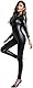 Yaaapiy Damen Catsuit Kostüm PU Bodysuit Leder Kostüm Latex Party Wetlook Overall Bodysuit Clubwear Kostüme