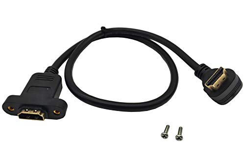 Qaoquda Panel Mount HDMI Extension Cable 1.6Ft 50CM High Speed HDMI 2.0 Female to Male Cable with Screw Nut Support 4K Resolution for Blu Ray Player, 3D TV, Roku, Xbox360(Up-Angled)