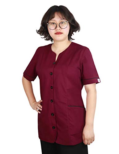 JONATHAN UNIFORM Túnica de Trabajo Camisas con Botones para Mujer, Blusa de Trabajo Femenina para Esteticistas, Cocineras, Camareras, Niñeras (Vino Rojo, S) Cover
