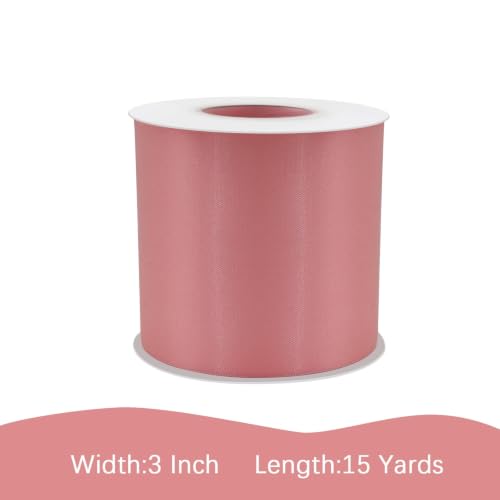 Image of Dusty Pink Satin Ribbon 3 inch X 15 Yards Polyester Ribbon for Gift Wrapping Very Suitable for Weddings Party Hair Bow Invitation Decorations and More