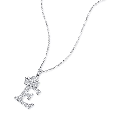 Jiarui 925 Sterling Silver Initial Letter A-Z Pendant White Gold Plated Crown Initial Pendant Necklace For Women With Micro Pave Setting Cubic Zirconia Cable Chain 18"+2" Adjustable #TOP1