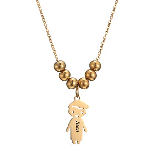 Niño Niña Nombre Personalizado Collar Colgante Acero Inoxidable para Mujeres con Nombres Grabados Joyería Infantil Regalo a Madre Hija Familia Amante Mejor Amigo (Niño-oro)