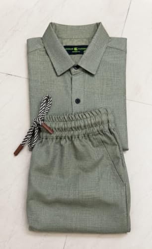 Image of Men's Premium Linen Co-Ord Set | Regular Fit Full Sleeve Solid Shirt with Drawstring Trouser | Breathable Linen Casual Outfit for Summer, Travel, Beach, Vacation & Daily