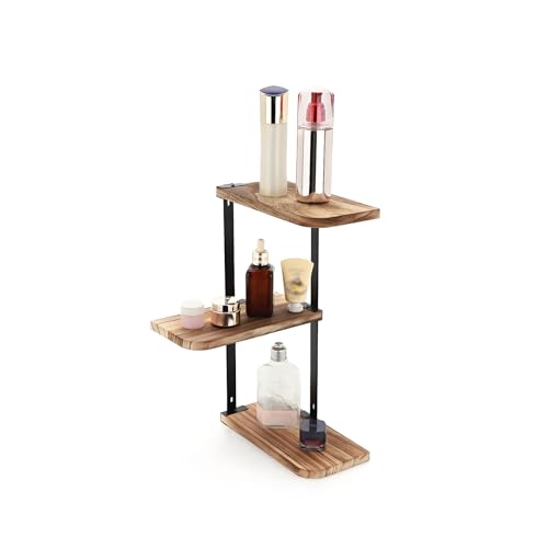 Youyijia Corner Shelf 3 Tier Floating Shelves Wall Mounted Rustic Home Display Storage Rack Small Wood Shelves for Bedroom Enterway Living Room Bathroom Retro