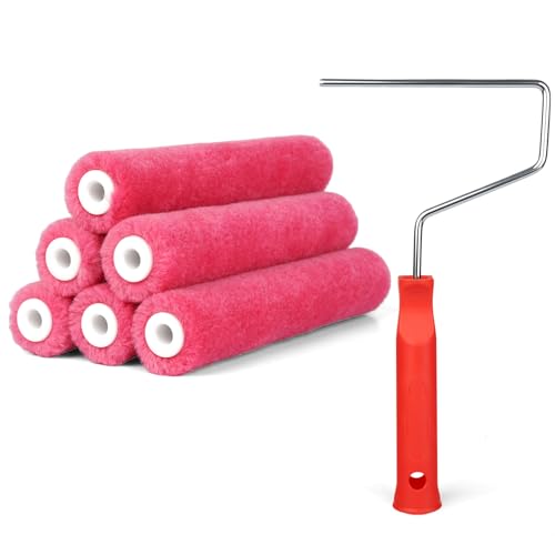 RAWILL Mohair Paint Roller 6 Inch,6 Pack Small Paint Roller Kit with Frame,Lint-Free & Shed-Resistant,Ideal for Painting, Door,Wood,Cabinets,Corners and Walls