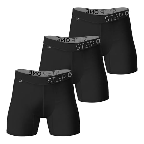 STEP ONE Junior Underwear Trunk Briefs, Underwear for Boys, Moisture Wicking, 3D Pouch + No Ride Up Trunk Briefs Black