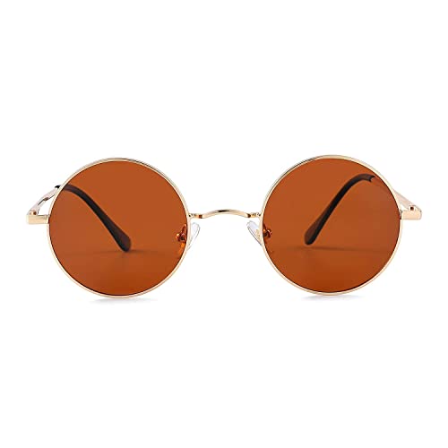 Image of Red Lens Circle Glasses Small Round Polarized Sunglasses for Women Men Retro Hippie Style Circle Sun Glasses
