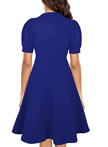 Image of Mokayee Womens Summer Short Puff Sleeve Casual Semi-Formal Fit and Flare Church Wedding Guest Work Dresses with Pockets