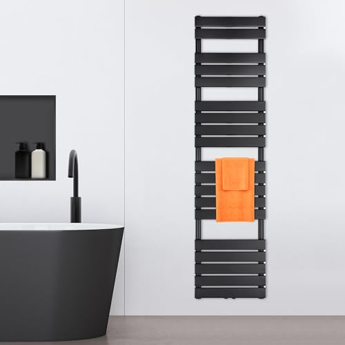 Preisvergleich Produktbild VILSTEIN Badheizkörper, Heizkörper Bad, Handtuchheizkörper Seitenanschluss & Mittelanschluss, Paneel Bad Heizkörper Flach, Paneelheizkörper Handtuchhalter, Schwarz, 880W, 180x45 cm