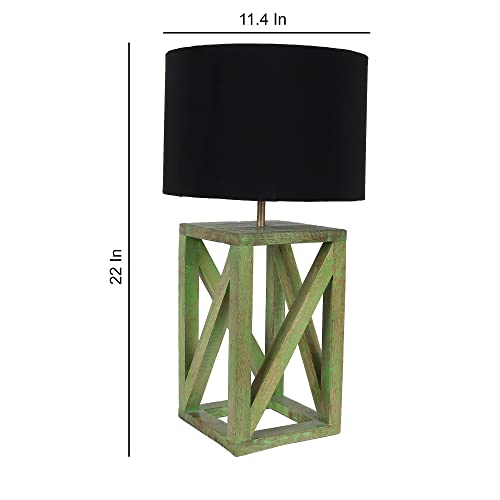 Image of tu casa Handcrafted Mango Wood Table Lamp with Pleated Off-White Cotton Fabric Shade | Elegant Bedside Night Lamp for Bedroom & Living Room
