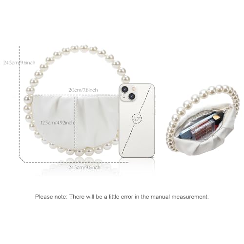 Image of CARIEDO Pearl Soft Face Pleated Handbag Advanced Evening Bag Party Prom Bride Purse Phone Clutch Purse