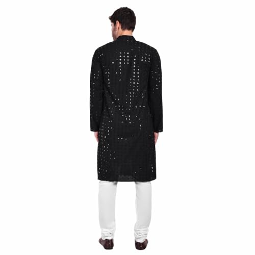 Image of Rayon Ethnic Wear Full Chikankari Sequin Embroidery Mirror Work Traditional Straight Kurta Pyjama Set for Men
