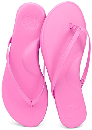 Image of INMINPIN Flat Flip Flops with Arch Support for Women - Memory Foam Flats Summer Sandals 2026 - Ultra Comfort Vegan Leather Thong Sandals Summer Beach Slide