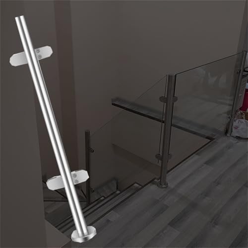 Gold Silver Black Deck Stairway Glass Fence Pole, Stainless Steel Glass Balustrade Railing Post, Outdoor Round Vitreous Railing System Post 24 28 32 36 40 48 in Height(B-MID,Height 44in/110cm)