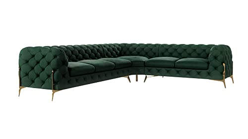 S-Style Möbel Milton Ecksofa 6-Personen Eckcouch Rechts Chesterfield-Ecksofa Sofa Wohnzimmer Lounge Couch mit verchromten Füßen Möbel Freistehende Polster Sofas & Couches Flaschengrün 323x73x262cm