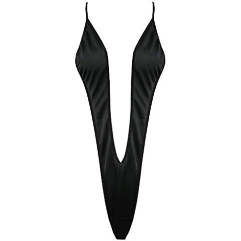 MuFeng Women's One Piece Teddy G-String Thongs Swiming Bikini Monokini Weeny Sling Shot Bodysuit Black M Cover