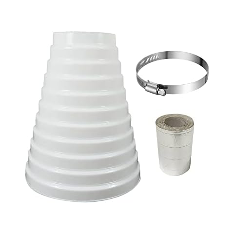 Oneyijun 100-200mm ABS Ducting Reducer Round Pipe Multi Reducer Extractor Fan Ventilation Systems Hose Connector Adapter Diameter White Tube Reducing Ring Duct with Stainless Steel Clamp and Tape Cover