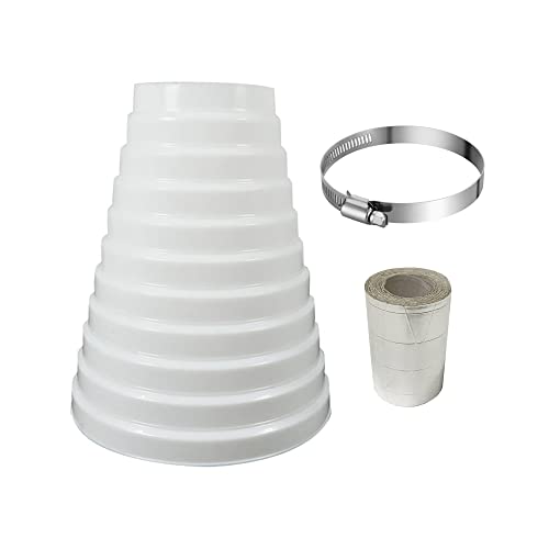 Oneyijun 100mm-200mm Diamètre Blanc ABS Plastique Rond Raccords Conduit Tuyau Réducteur Multi Extracteur Ventilateur Ventilation Systèmes de Connecteur avec pince en acier inoxydable et ruban adhésif Cover