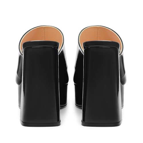Image of Women Square Open Toe Platform Chunky Heel Slide Sandals | Slip On High Heel Dress Sandals, Elegant Formal Footwear For Wedding Club Evening Party Events
