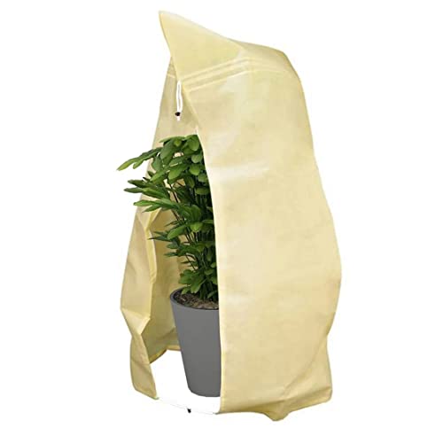BeGrit Protection hivernale pour plantes - 180 cm x 120 cm - Protection contre le gel - Protection contre le froid - Beige - Avec fermeture éclair et cordon de serrage pour plantes en pot Cover