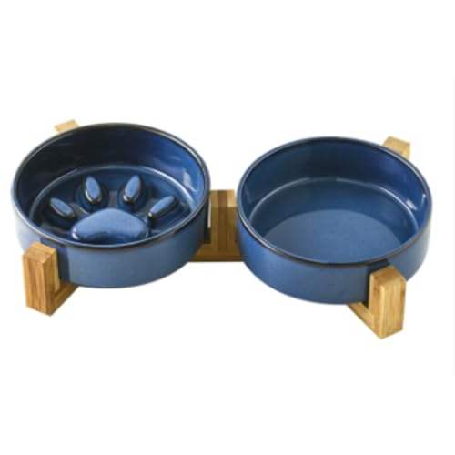 早食い防止 食器 犬 和風窯変セラミックペットボウル ?物?食器 早食い防止スローフィード設計 猫犬兼用滑り止め食器 取り外し可能木製スタンド 犬 陶器 皿 早食い 転倒防止安定ベース ペット早食い防止皿 中型犬子犬対応 陶器ペット用品 犬 はやぐい防止皿