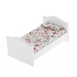 Colcolo 1/12 Scale Single White Wooden Bed Dollhouse Bedroom Furniture Accessories, Miniature Bedding Set, Doll Party Supplies