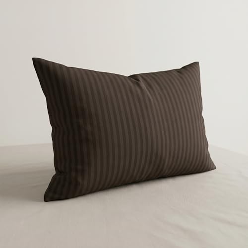 Image of Filymore Single Bed Bedsheet with 1 Pillow Cover, 300 TC Soft Microfiber Satin Striped Bedsheet, Brown Striped Bedcover for Single Bed, Breathable & Comfortable Bedding Set (90x60 Inches)