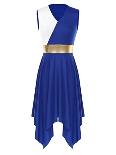 YOOJOO Womens Color Block Praise Liturgical Dancewear Tunic Sleeveless Irregular Hem Lyrical Dance Dress V Neck#01 Small