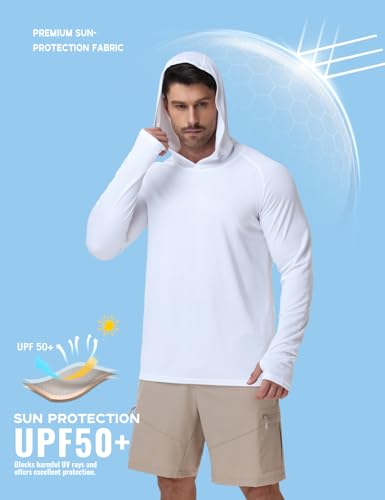 Image of Mens Long Sleeve Athletic Hoodie Sun Protection Gym Workout Shirt for Hiking Running Fishing