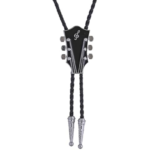GelConnie Mens Native Western Cowboy Bolo Tie Country Music Guitar Head Bolo Tie Leather Necktie Necklace for Women Men Cover