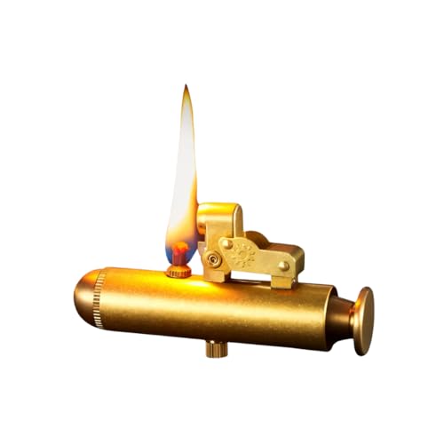 Image of Smoke King Submarine Press Lighter Gold Design, Refillable Brass & Zinc Alloy Windproof Lighter, Vintage Steampunk Style for Men (Fuel Not Included)