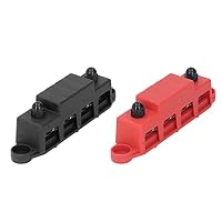 Sammelschiene Verteilerblock, 2 Stück 250A 48V DC Sammelschiene BusBar Box mit 4 M8-Anschlussbolzen für Autos, Wohnmobile, Schiffe, Yachten (Rot, Schwarz) – Ansicht 5