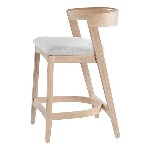 Merax Set de 2 Butacos de Altura para Barra, Butacos de Madera Maciza con Respaldo y Cojín Tapizado, Diseño Aireado, Altura de Asiento 26" para Isla de Cocina y Barra, Natural miniatura 5