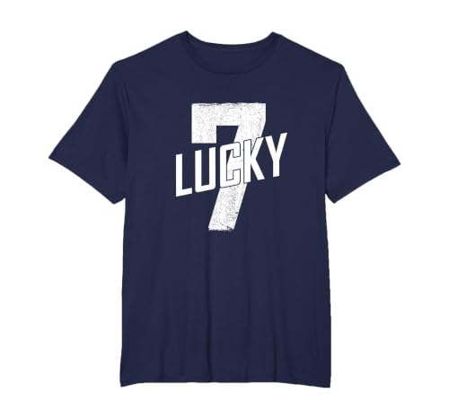 Lucky Seven Distressed in White Lucky Number 7 T-Shirt, Men's Big and Tall, Navy Blue, 2X Tall