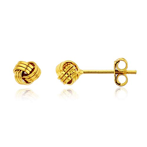 14K Yellow Gold Plated Sterling Silver 5mm Love Knot Stud Earrings for Women and Girls | Hypoallergenic 925 Sterling Silver | Classic Love Knot Twist | Secure Friction Back Closure | High Polished Earrings