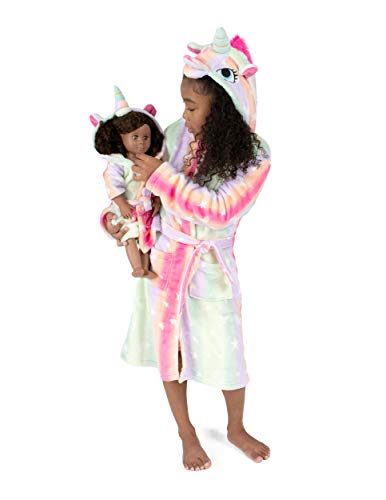 Leveret Girl and Doll Fleece Hooded Robe Stars 2 Year