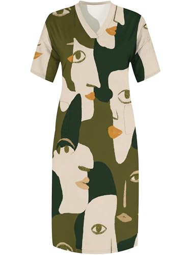 Image of Plus Size Maxi Dress for Women Short Sleeve V Neck Casual Loose Sundress with Pockets
