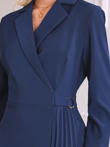 Image of Hobemty Women's Wrap Dress A-Line Pleated Midi Long Sleeve Dresses