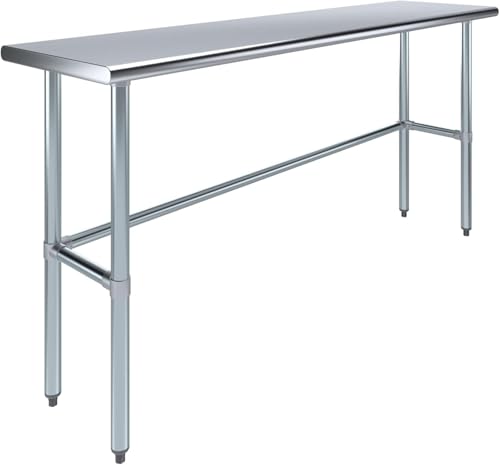 Image of 72″ x 18″ Open-Base Stainless Steel Work Table - NSF Certified Narrow Commercial Prep Table with Galvanized Legs for Kitchens, Labs & Food Trucks