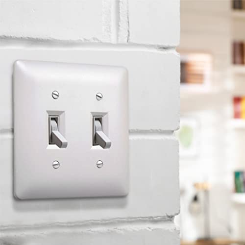 Image of TayMac 4400W Paintable Double Toggle Light Switch Wall Plate Cover, White, 2-Gang (Pack of 10)
