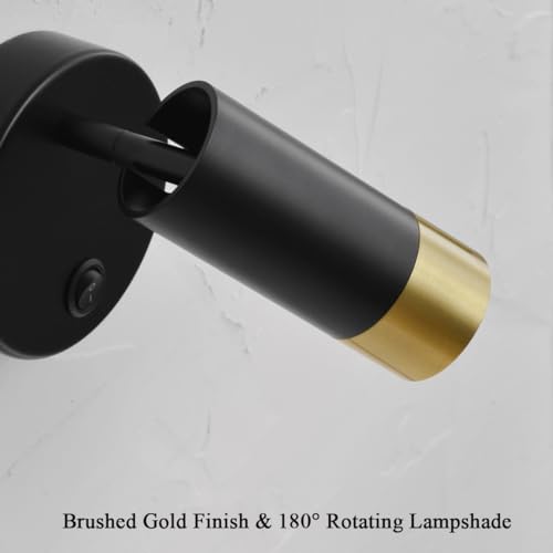 Image of Wall Sconce with Switch,Black and Gold Bedroom Lights for Wall Hardwired,Modern Sconces Wall Light with Rotatable Lampshade,Industrial Wall Lamps for Living Room,Corner,Hallway,Nightstand,Wall Decor