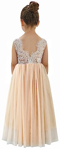 Image of 2Bunnies Girl Peony Lace Back A-Line Straight Tutu Tulle Party Flower Girl Dress