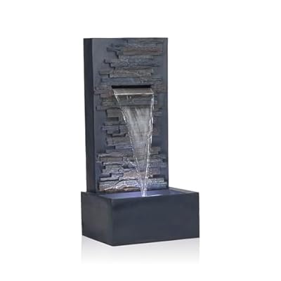 Alpine Corporation 32" Tall Cascading Stone Wall Fountain Decoration with LED Lights